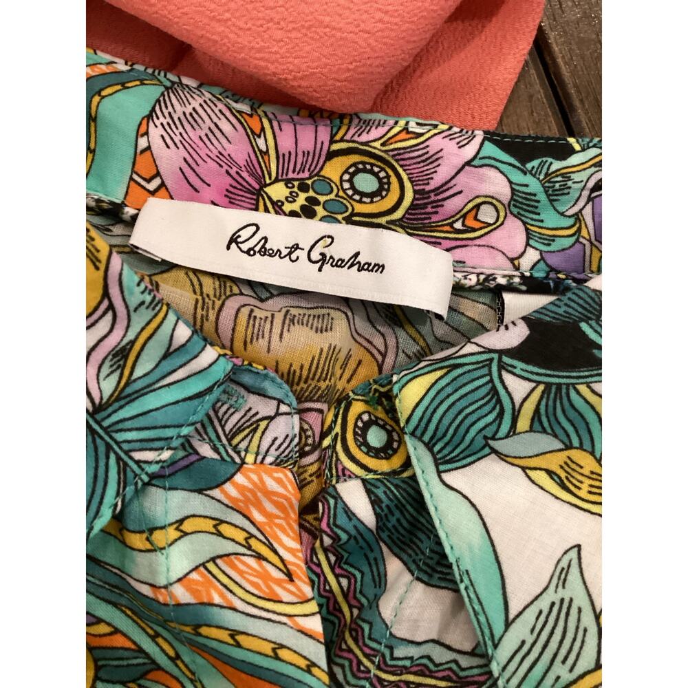 Robert Graham Vivienne short sleeve button down multi color floral midi dress 8 - Picture 10 of 10